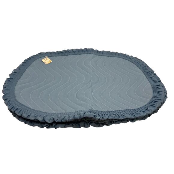4 Vintage Quilted Oval Blue Cloth Placemats Ruffle Edge Retro 80s Lot Of 4 - Picture 1 of 8